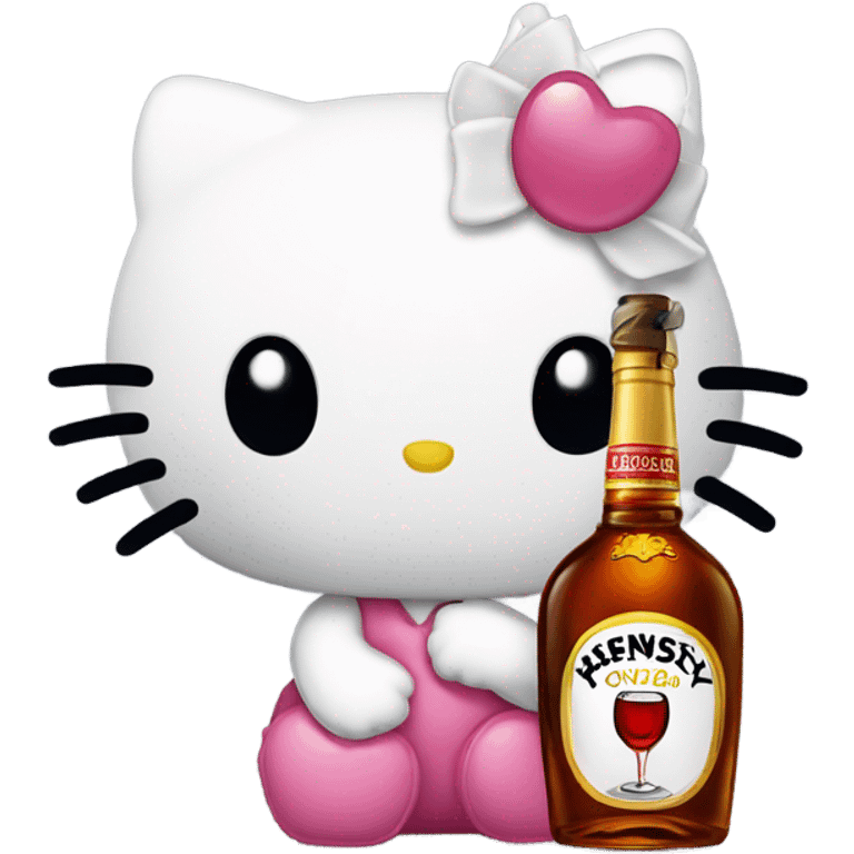 Hello kitty crying with tears holding Hennessy  emoji