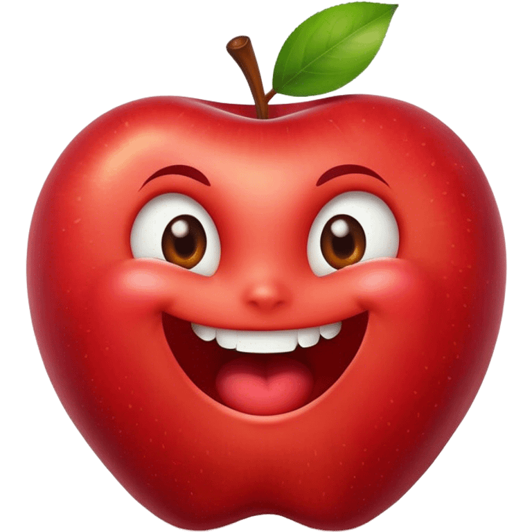 A bitten apple with a big smile and expressive eyes emoji