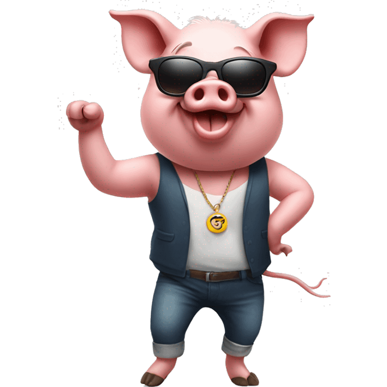 Pig wearing sunglasses and dancing emoji