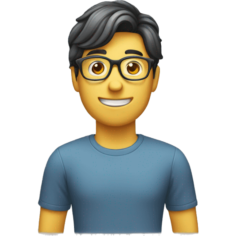 A guy with glasses and limited haie waving emoji