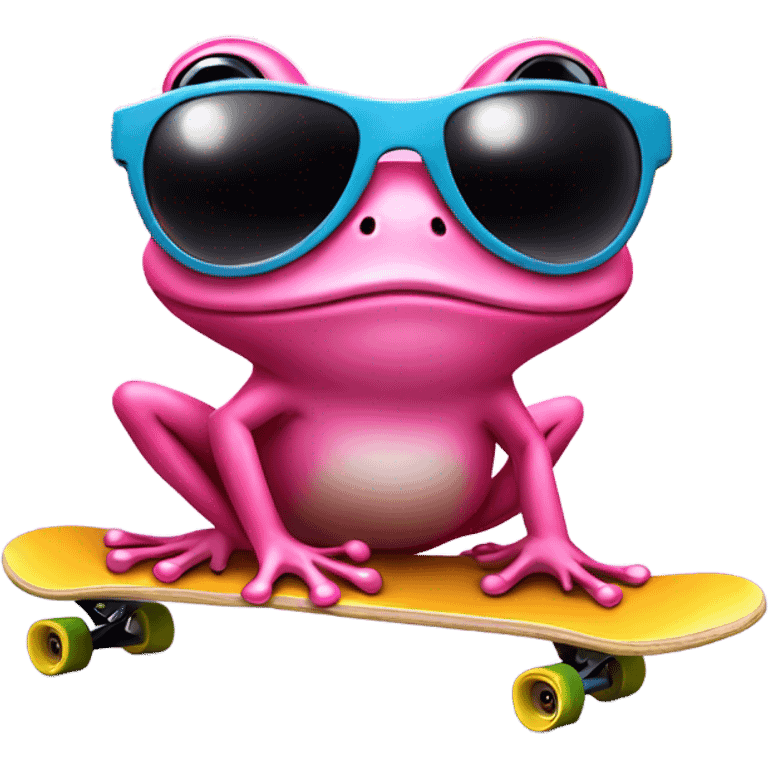 Pink frog on skate board with sun glasses emoji