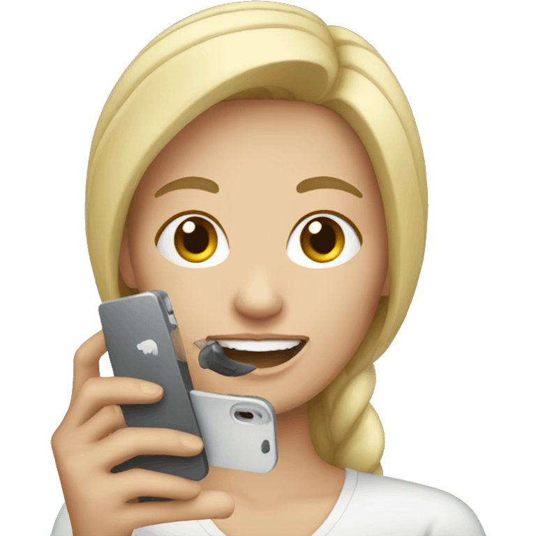 white woman holding phone emoji