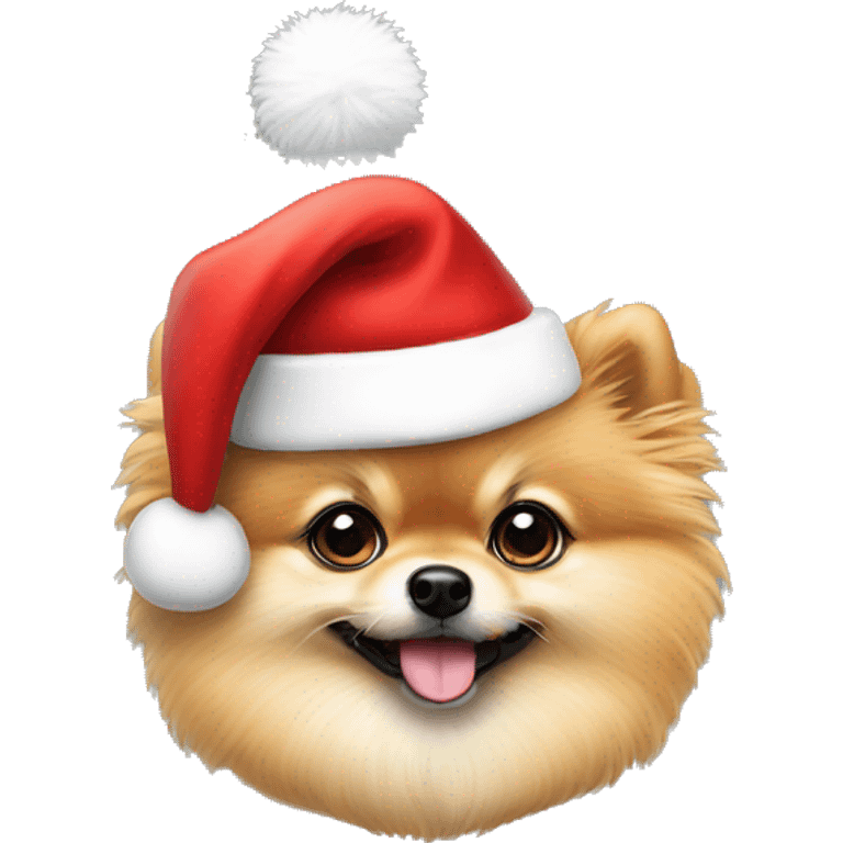 pomeranian pup wearing santa hat emoji