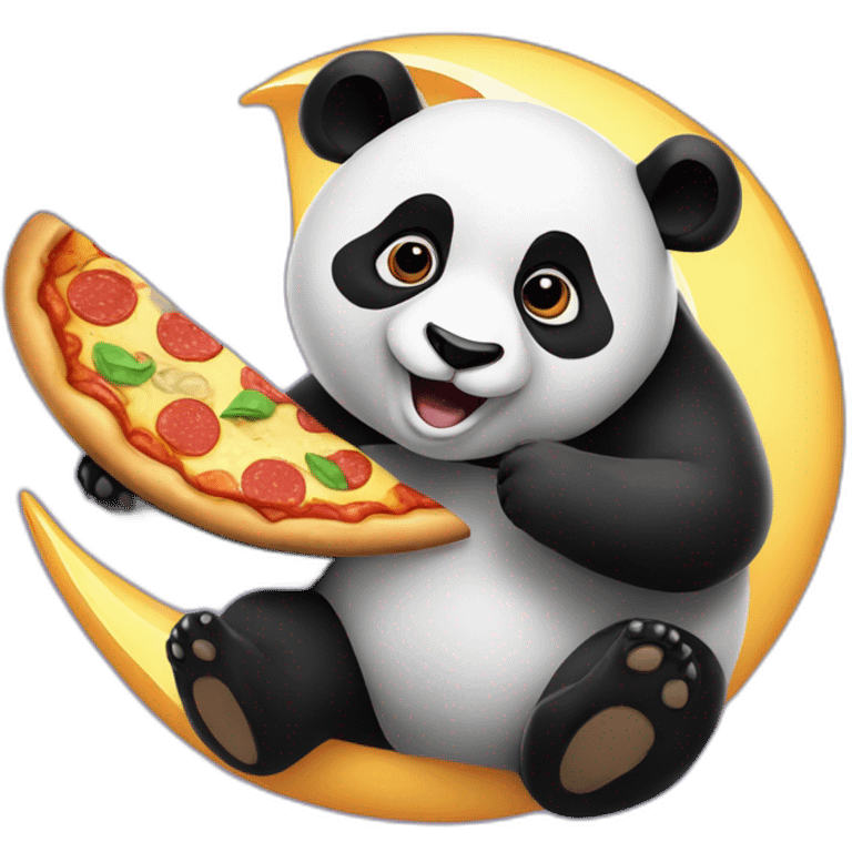 Panda sits on the moon and eats pizza emoji