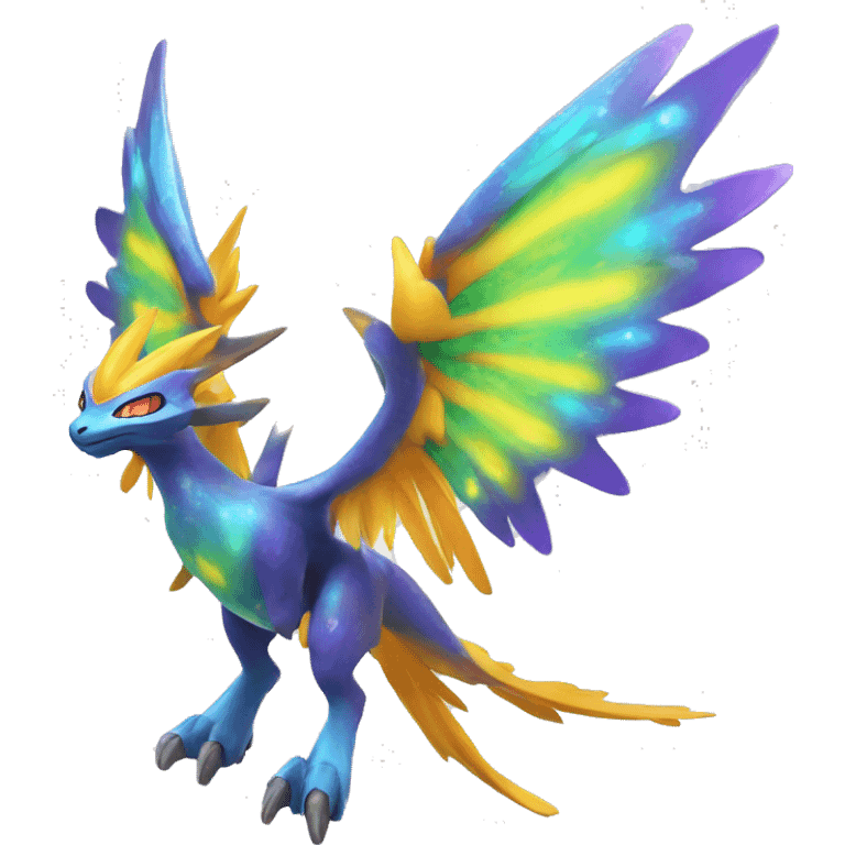 Celestial Colorful Vibrant Colors Flying Futuristic Fakémon-Legendary-Pokémon-Creature Full Body emoji