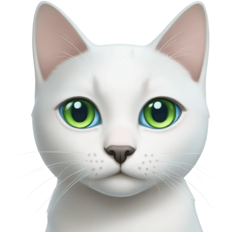 white shorthair cat, one blue eye one green eye emoji