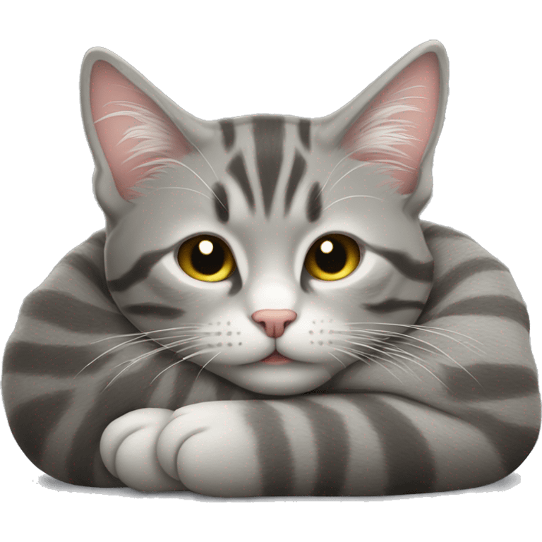 Grey tabby cat curled up asleep emoji