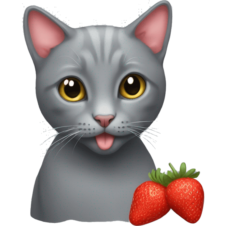 Gray cat eating strawberries  emoji