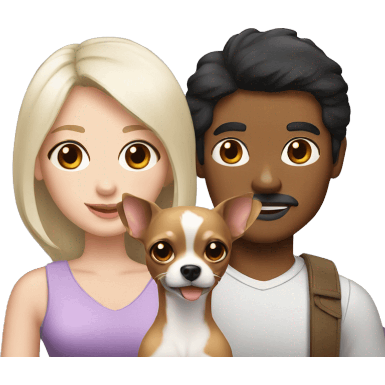 White skin black hair man and woman with a chihuahua  emoji