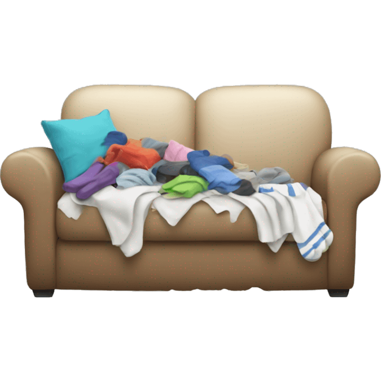 messy sofa with socks and tshirt lying on it emoji