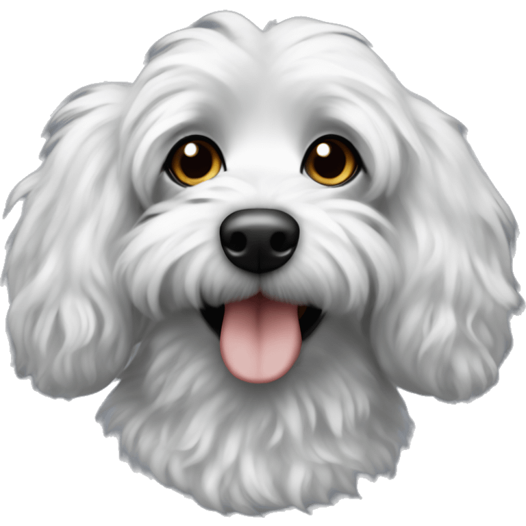 Black fluffy Doxiepoo with white hair on mouth emoji