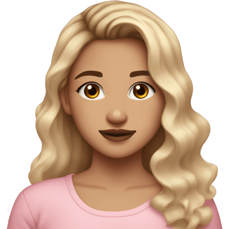 hispanic pretty girl with ombré light brown to blonde hair and light fair pale skin in pink shirt coquette aesthetic  emoji