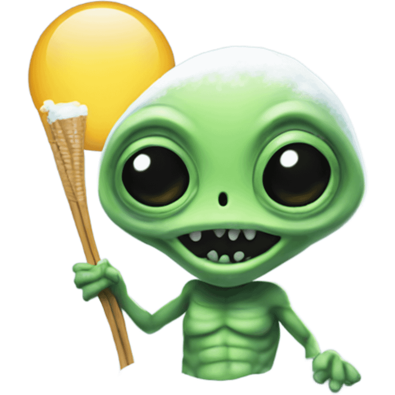 alien holding a small straw next to a mound of snow emoji