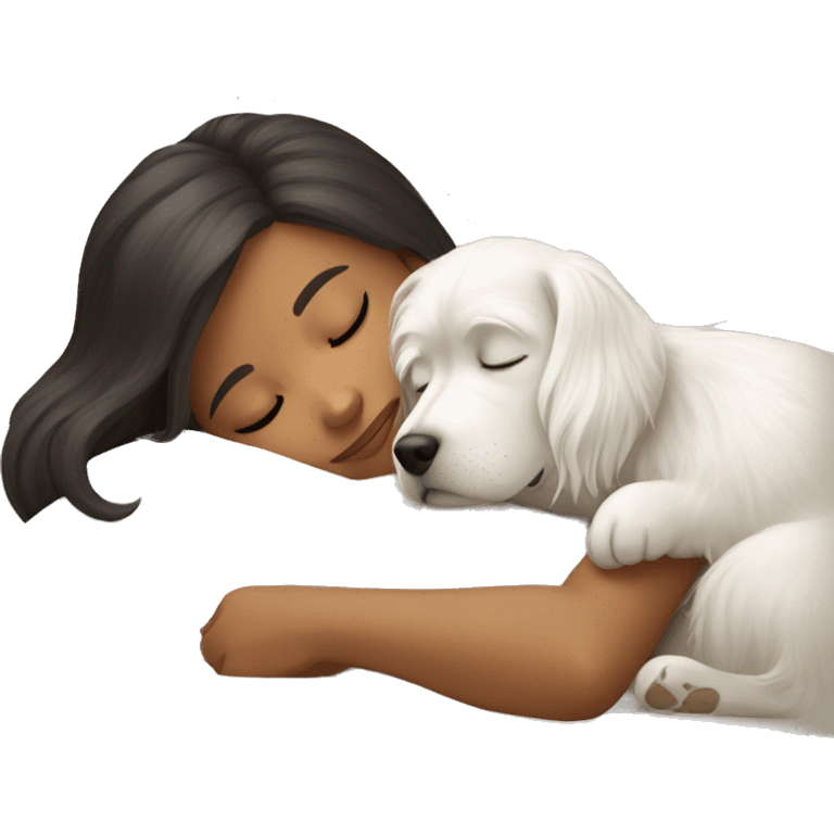 Girl with maltese dog sleeping  emoji