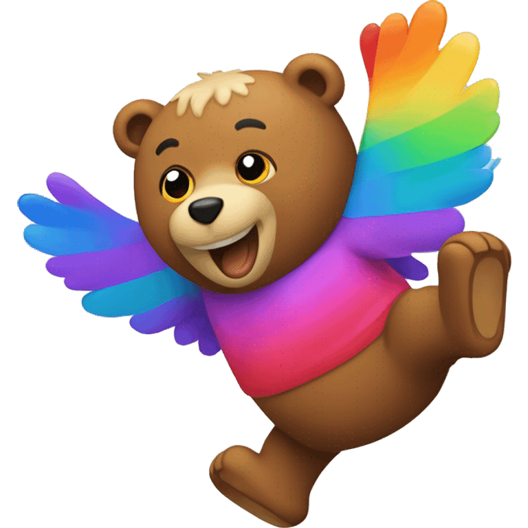 colourful bear flying around word emoji