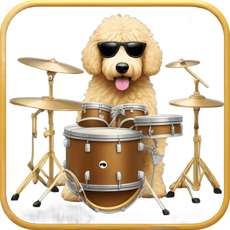 Golden doodle. Wearing sunglasses playing the drums  emoji