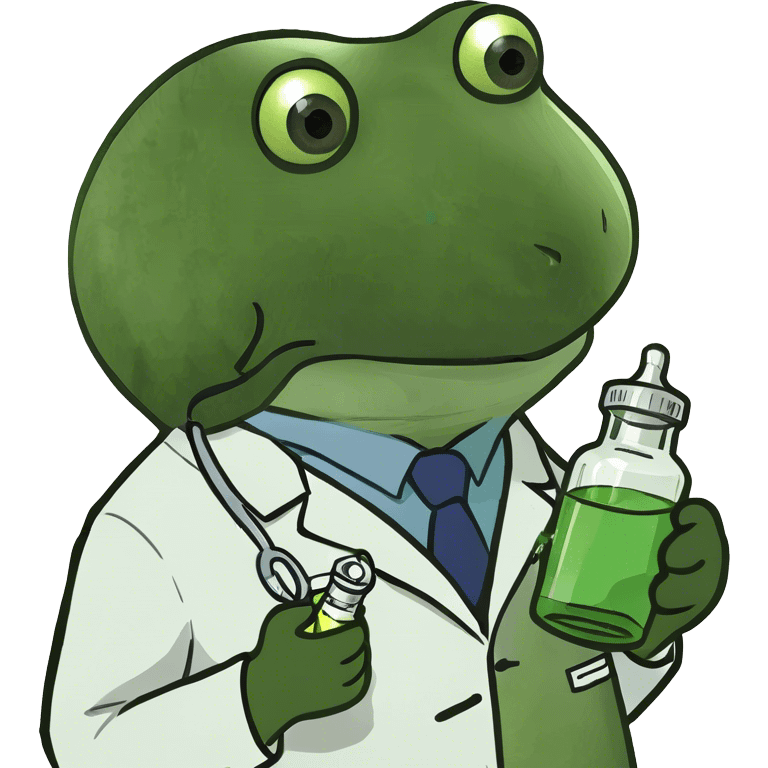 bufo doctor holding a green medicine, full doctor outfit emoji