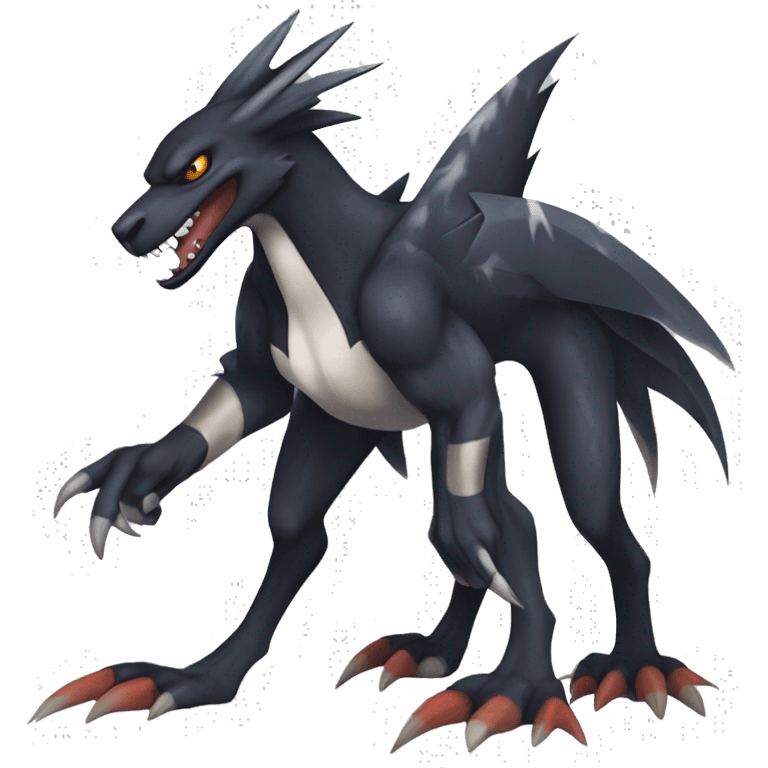 Black Cool Edgy Nargacuga-Garchomp-Houndoom-Sergal Fakémon-Digimon with Edgy markings,  full body emoji