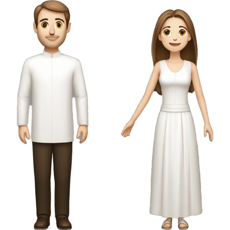 couple of people, white, man of medium height, woman thin, both have brown hair, full figure, he is a priest, she is a dancer emoji