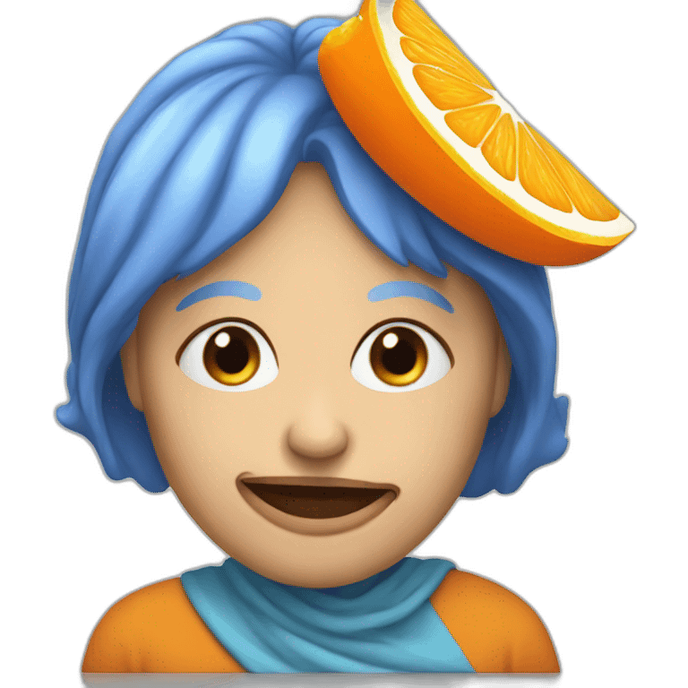 Old women with blue hair eating an orange emoji