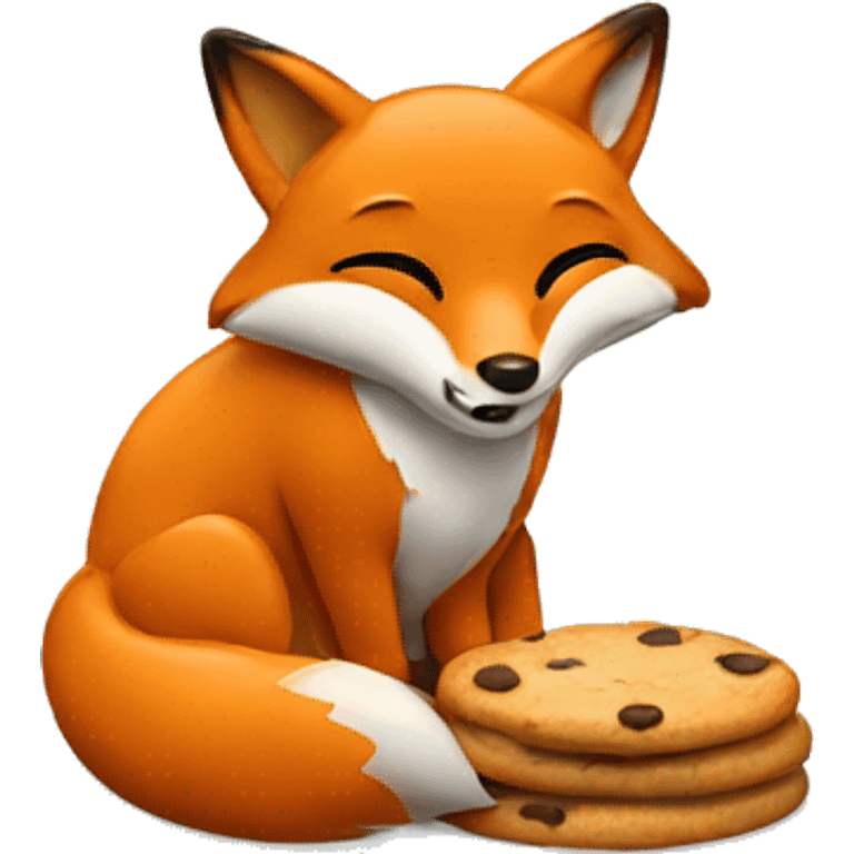 A fox sits and eats a cookie emoji