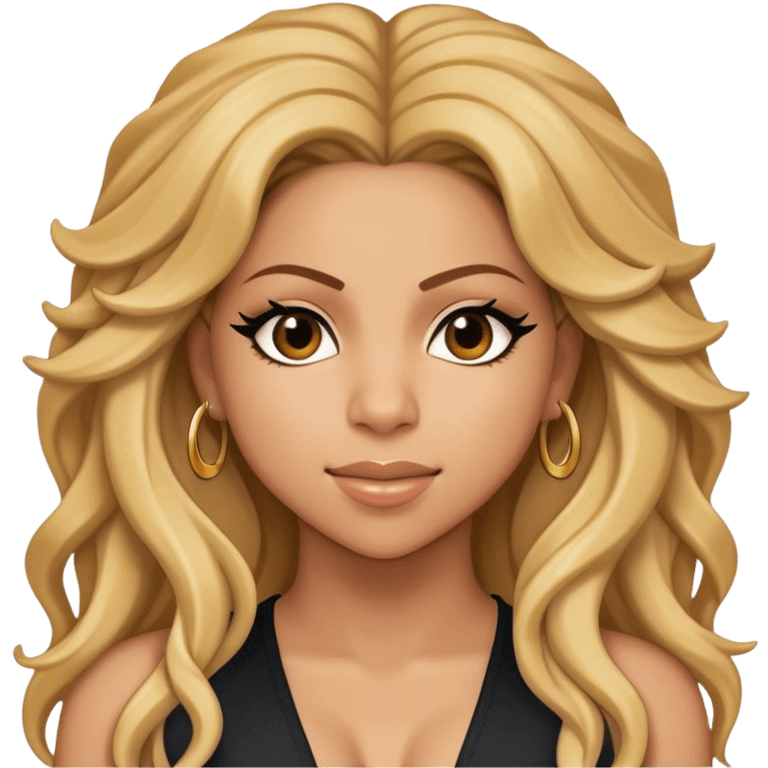 Cinematic Realistic portrait of Shakira, shown as a dynamic pop icon with expressive features and detailed modern attire, illuminated by vibrant, energetic lighting that highlights her global influence emoji