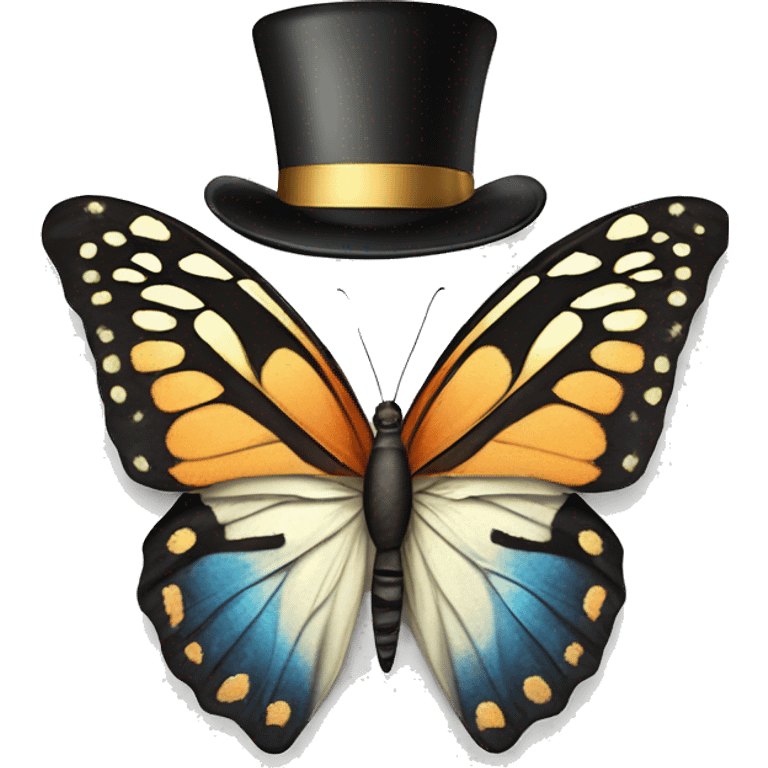 Butterfly wearing a top hat ￼ emoji