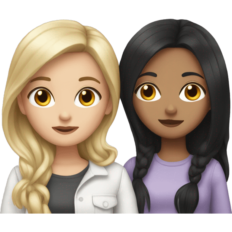 two girls white girls with black hair kissing  emoji