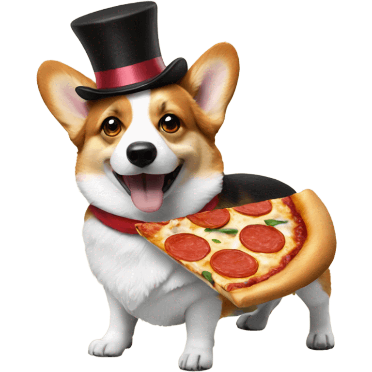 Corgi with a top hat and eating pizza emoji