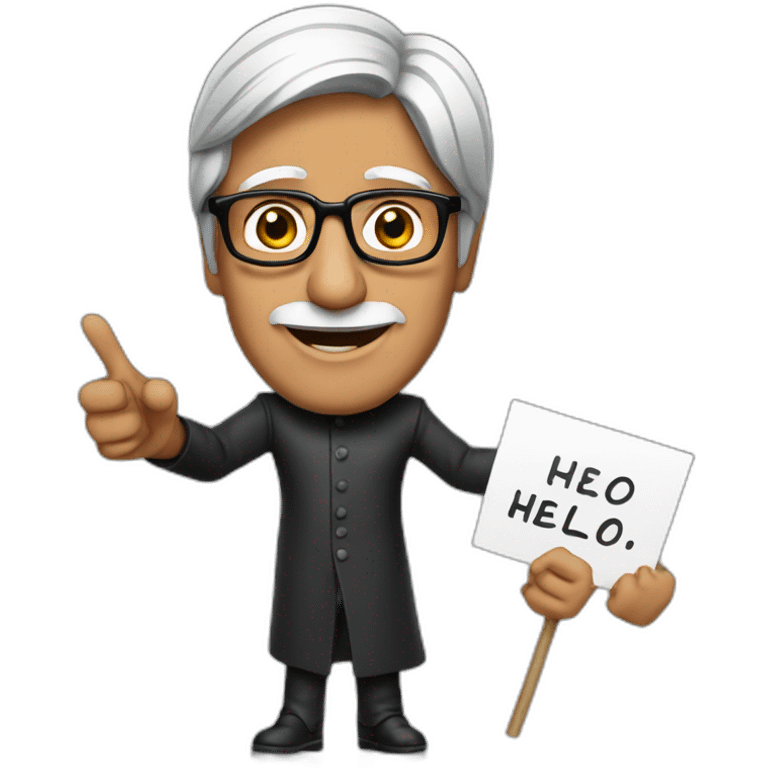 amitabh bachchan holding sign that says hello emoji