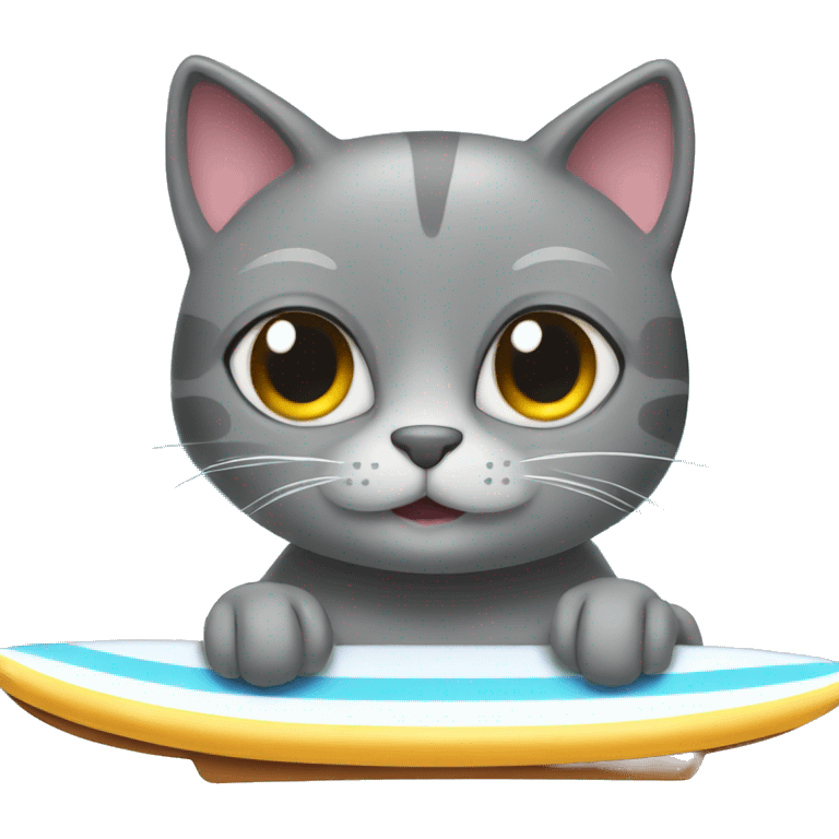 Gray cat on a surfboard emoji