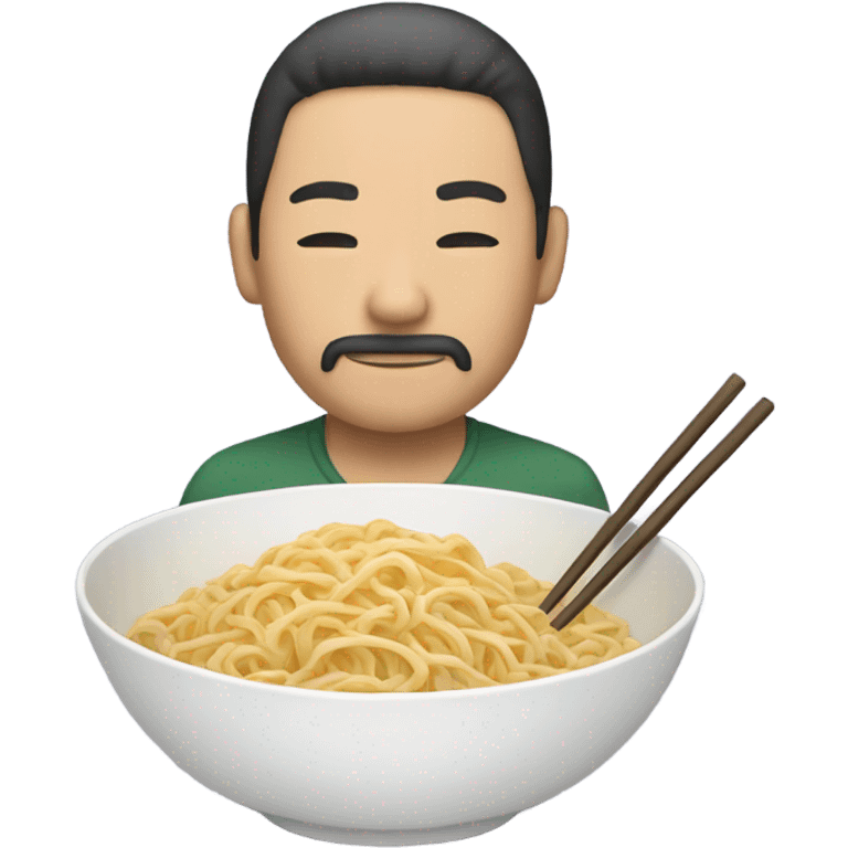 asian with slightly closed eyes and braided beard and eat noodles emoji