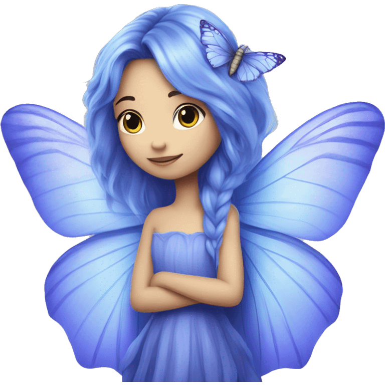 Beautiful, cornflower, fairy, blue, silver, purple, long hair, big butterfly wings emoji