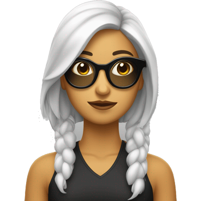 Chica blanca con pelo suelto negro y lentes linda  emoji