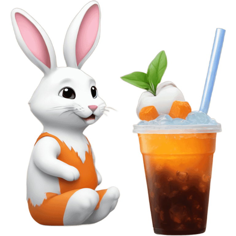  bunny and fox drinking Boba  emoji