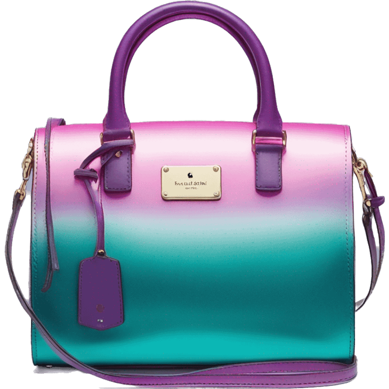 Realistic metallic teal purple pink ombre Kate Spade satchel purse without strap. emoji