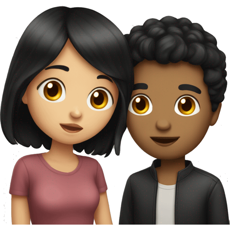 black haired girl kissing black haired boy emoji