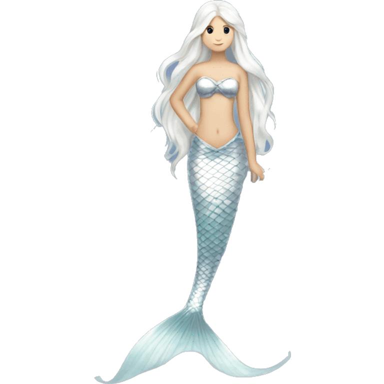 Iridescent silver mermaid tail full body white girl long white hair emoji