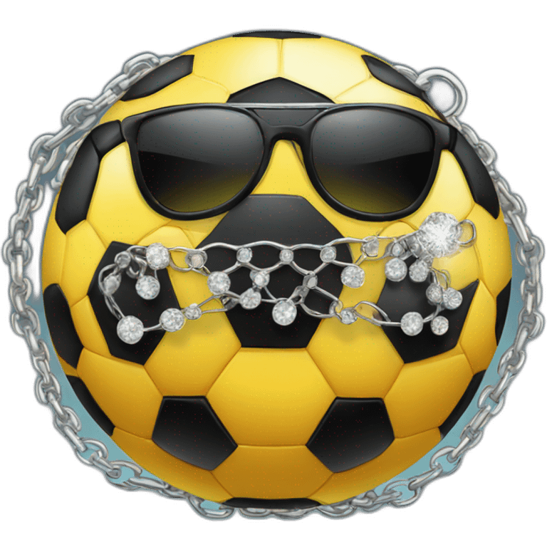 soccer ball emoji with shades on eyes and blingy chain on emoji