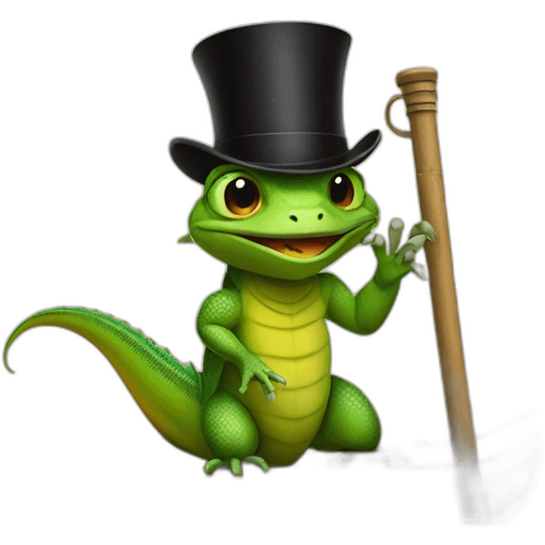 lizard with a cane and a black top hat on a barge emoji