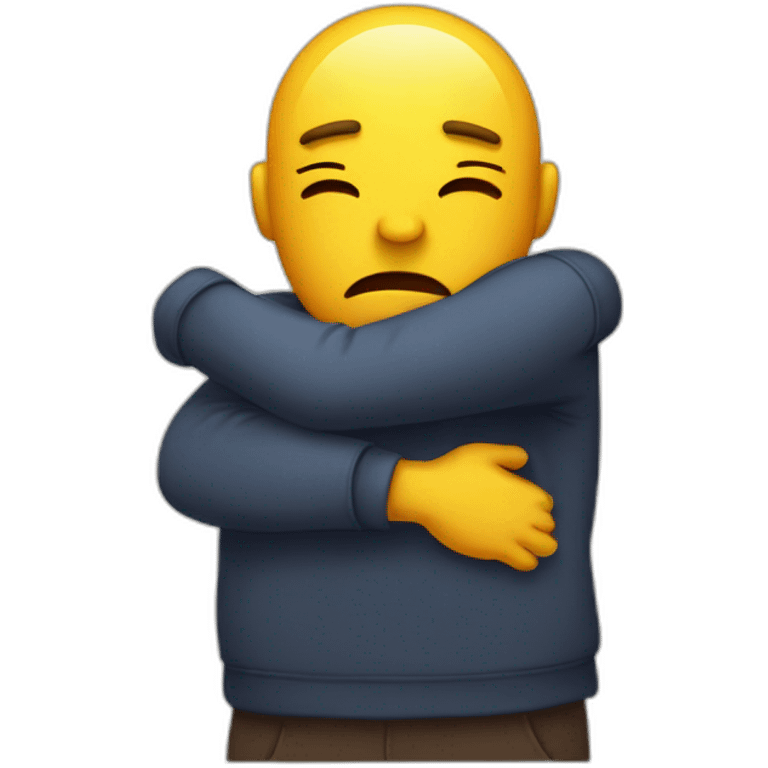 Hugging with unhappy face emoji