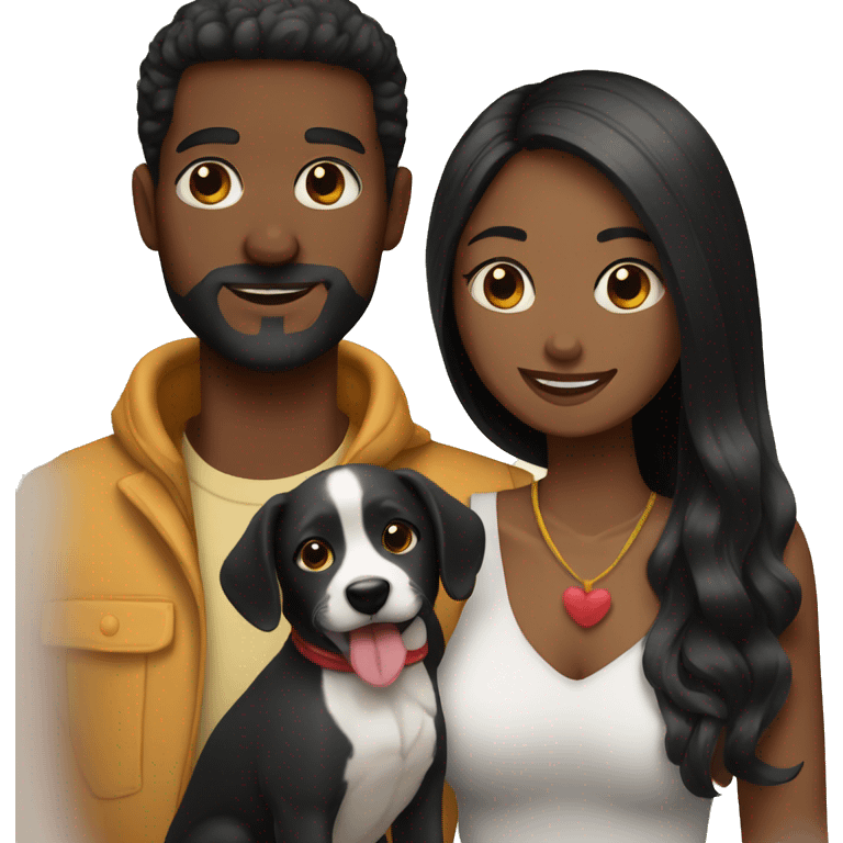 Pareja con perro negro  emoji