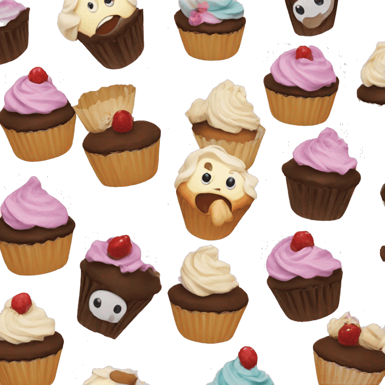 Smiling friends eating cupcakes emoji