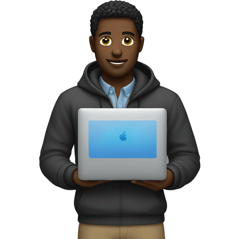 Black Developer with jumper coding on a macbook emoji