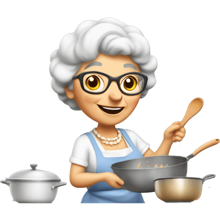 Cute cartoon Italian grandma cooking in kitchen emoji