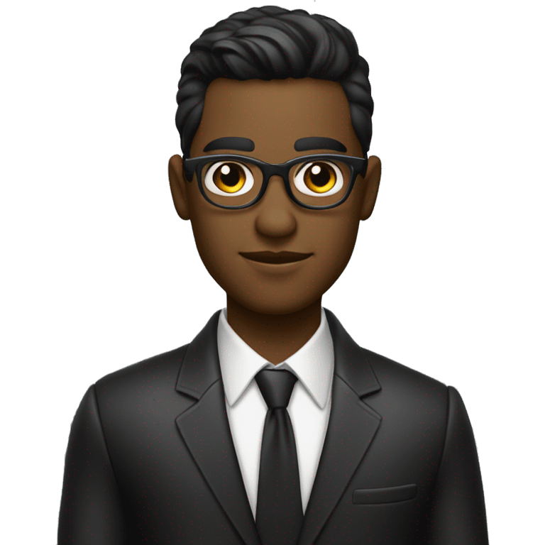 Hombre joven de cabello negro risado con lentes piel clara y traje emoji