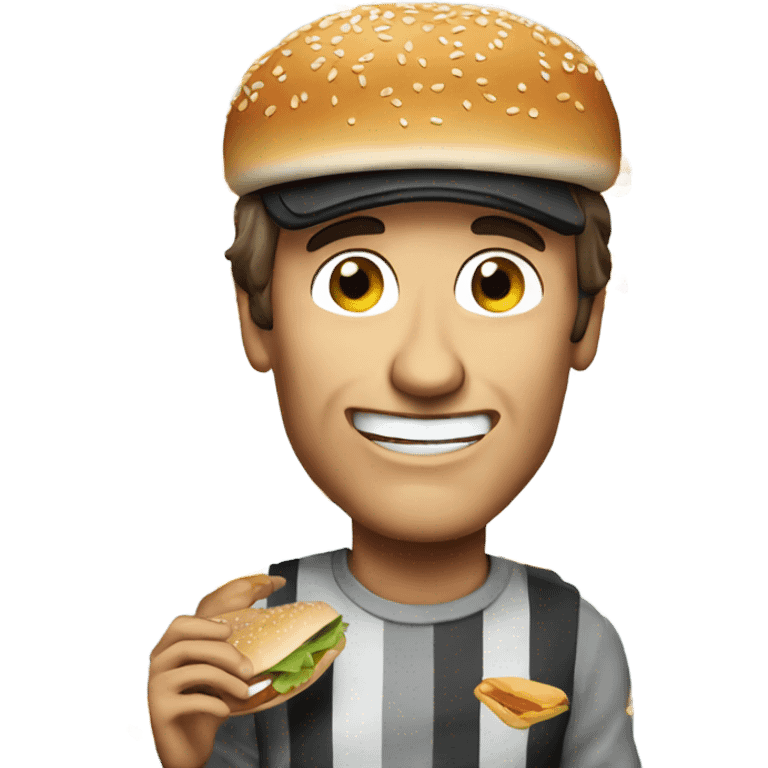 Glenn Robbins (australian comedian) eating a burger emoji