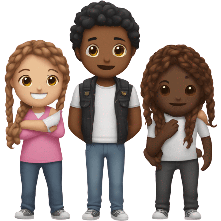 two friends hugging one black friend with brown braids and one mexican friend with brown hair and pink peekaboo effect hair emoji