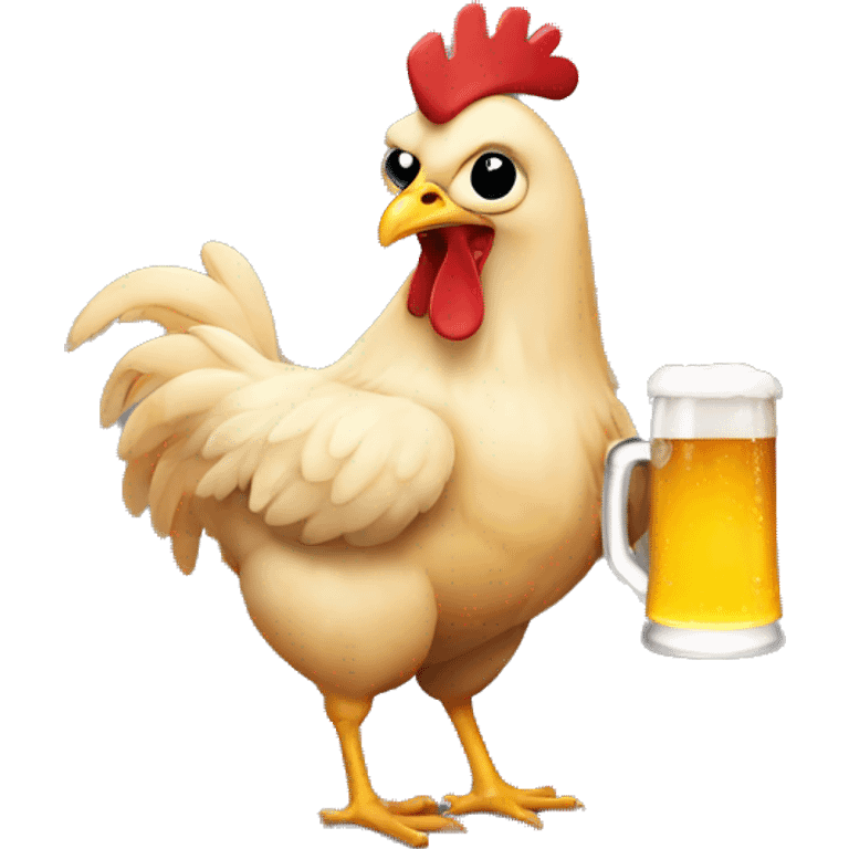 A chicken holding a beer emoji