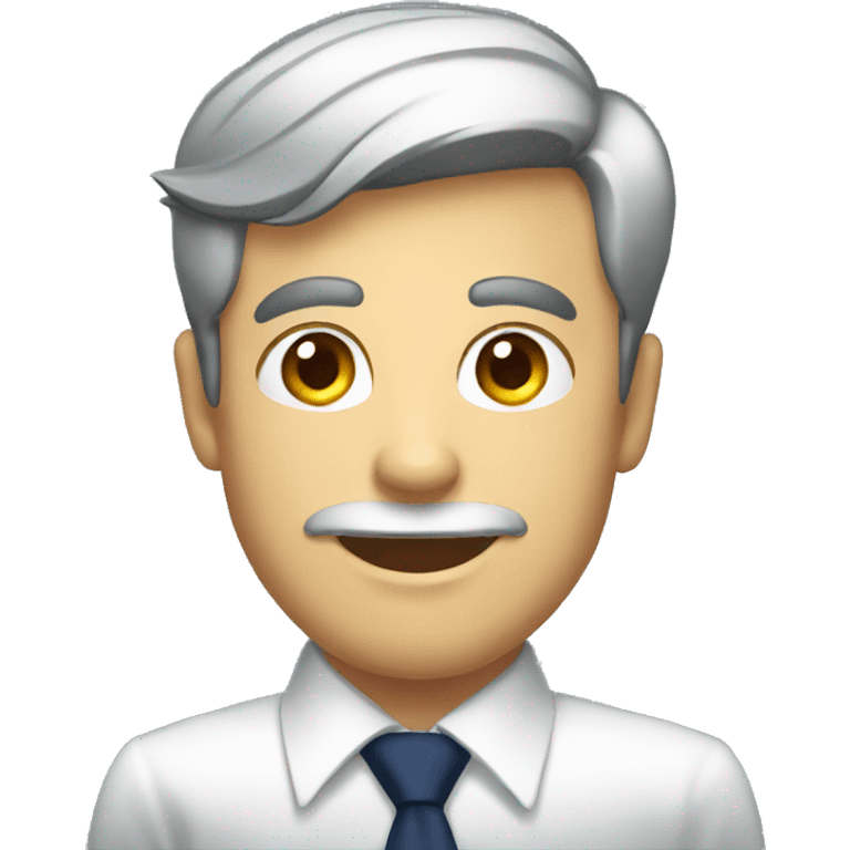 A man with white shirt navy blue tie raising a board emoji